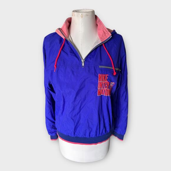Nike Jackets & Blazers - Vintage 90s Nike International Half-Zip Windbreaker Jacket Blue Pink Size M